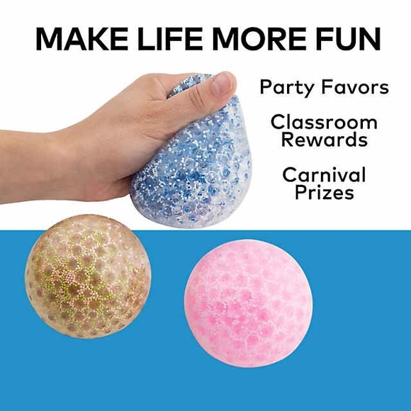 3" Assorted Colors Confetti Gel Bead Vinyl Squeeze Balls - 12 Pc. - Picture 3 of 3